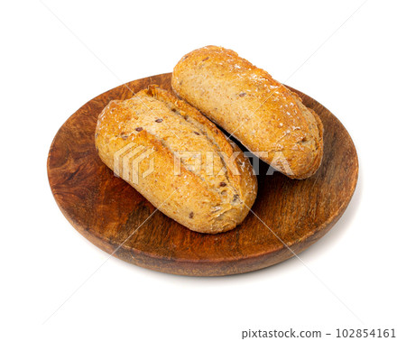 Grain Bread Isolated, Whole Buns with Seeds, Rustic Organic Cereal Bread Grain Bun 102854161