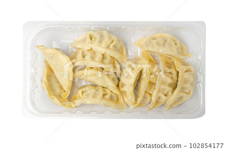 Gyoza Chinese Dumplings in Box Isolated, Vegetable Jiaozi Portion, Chicken Momo Pile, Asian Gyoza Group on White Gyoza Chinese Dumplings in Box Isolated, Vegetable Jiaozi Portion, Chicken Momo Pile, Asian Gyoza Group on White 102854177