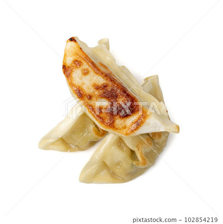 Gyoza Chinese Dumplings Isolated, Fried Vegetable Jiaozi, Chicken Momo Pile, Asian Gyoza Group 102854219