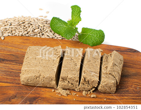 Halva Pieces Isolated, Sunflower Halawa, Halvah or Halwa on White Background 102854351