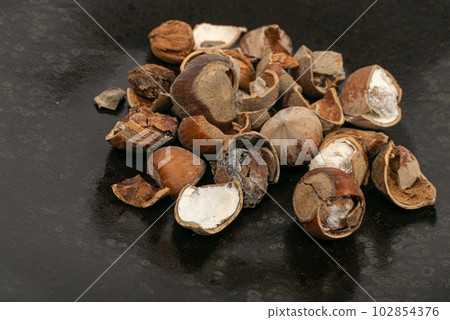 Spoiled Nuts, Mold on Nut Shells, Low Quality Toxic Products, Improper Storage, Spoiled Hazelnuts 102854376