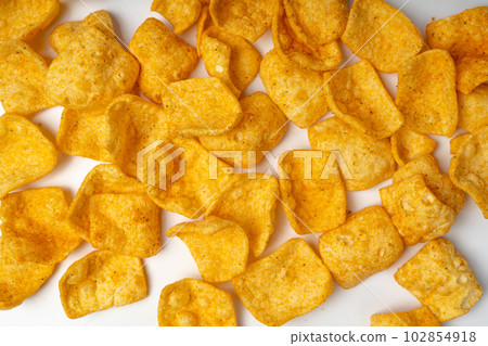 Lentil Chips Isolated, Lentils Crisps, Healthy Orange Snack, Fried Organic Crunchies, Lentil Chips on White Lentil Chips Isolated, Lentils Crisps, Healthy Orange Snack, Fried Organic Crunchies, Lentil Chips on White 102854918