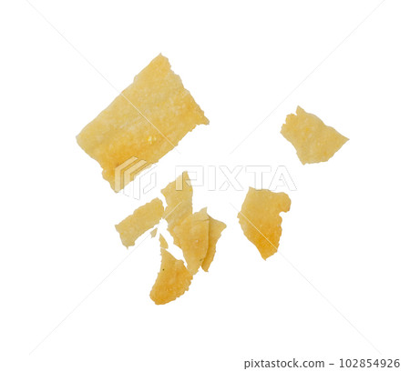 Long Potato Chips Isolated, Broken Crispy Thin Potato Snack Pile, Rectangular Strips Chips, Fast Food Snacks 102854926