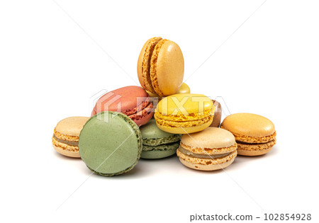 Macaron Cake Isolated, Macaroon Cookie, Almond Meringue, Sweet Macaroons, Colorful French Dessert Macaron Cake Isolated, Macaroon Cookie, Almond Meringue, Sweet Macaroons, Colorful French Dessert 102854928