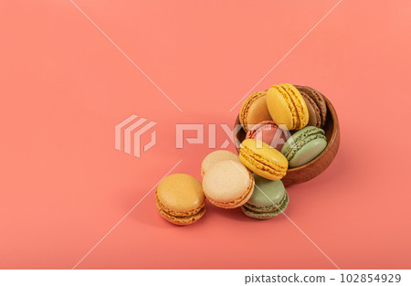Macaron Cake Isolated, Macaroon Cookie, Almond Meringue, Sweet Macaroons, Colorful French Dessert 102854929