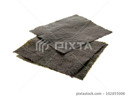 Nori Sheet Isolated, Dried Aonori Seaweed, Dry Sea Weed, Seaweed Sheets, Nori Seaweed Pieces on White Nori Sheet Isolated, Dried Aonori Seaweed, Dry Sea Weed, Seaweed Sheets, Nori Seaweed Pieces on White 102855006