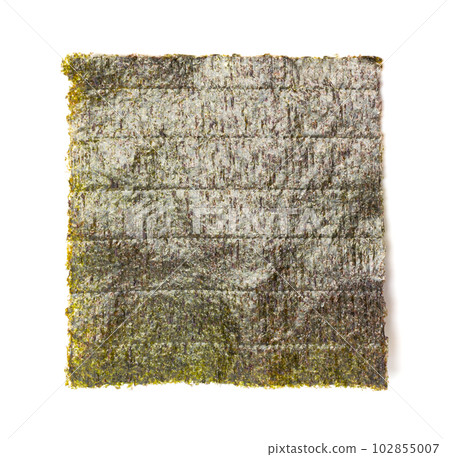 Nori Sheet Isolated, Dried Aonori Seaweed, Dry Sea Weed, Seaweed Sheets, Nori Seaweed Pieces on White 102855007