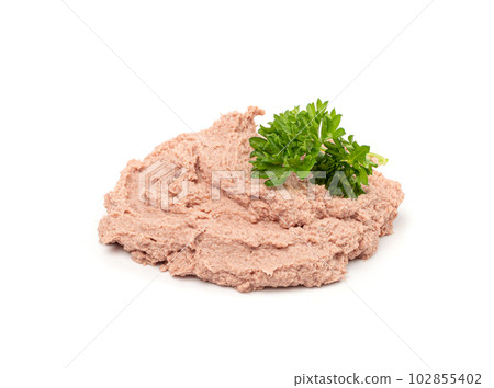 Meat Paste Isolated, Tuna Pate Smear, Chopped Liver Mousse, Fish Paste on White 102855402