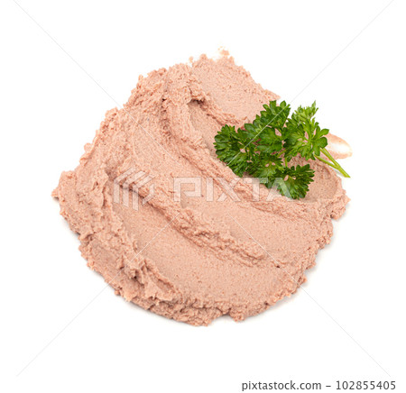 Meat Paste Isolated, Tuna Pate Smear, Chopped Liver Mousse, Fish Paste on White 102855405