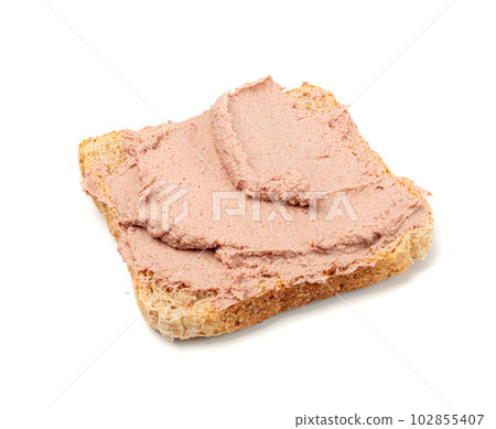 Meat Paste Toast Bread Isolated, Tuna Pate Sandwiches, Terrine Toasts, Chopped Liver Mousse, Fish Paste Canape 102855407