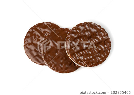 Puffed Rice Cake with Chocolate Isolated 102855465