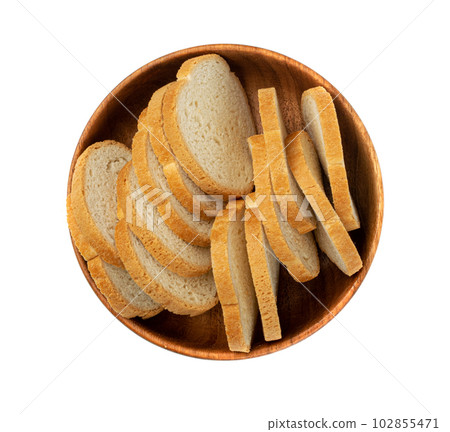 Dry Round Crackers Isolated, Sliced French Baguette Bread, Crunchy Croutons, Bruschetta Crackers, Round Rusks Dry Round Crackers Isolated, Sliced French Baguette Bread, Crunchy Croutons, Bruschetta Crackers, Round Rusks 102855471