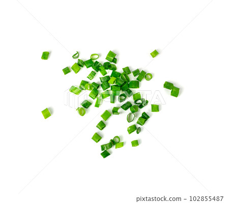 Green Onion Cuts Isolated, Scattered Fresh Chive Pile, Chopped Green Leek, Scallion Greens Pieces Chopped Green Onion Cuts Isolated, Scattered Fresh Chive Pile, Chopped Green Leek, Scallion Greens Pieces Chopped 102855487