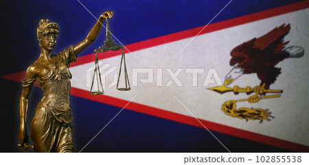 Lady Justice against an American Samoan flag Lady Justice against an American Samoan flag 102855538