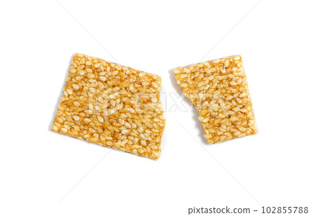 Sesame Snack Isolated, Honey Seed Cracker, Sesame Candy Bar on White Background 102855788