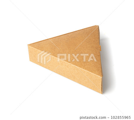 Empty Triangle Paper Box, Single Pizza Slice Cardboard Package, Triangular Box Isolated on White Background 102855965