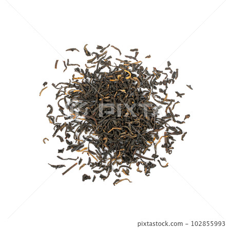 Black Tea Leaves Isolated, High Quality Black Tea Pile, Dry Organic Indian Drink, Black Tea Leaves on White Black Tea Leaves Isolated, High Quality Black Tea Pile, Dry Organic Indian Drink, Black Tea Leaves on White 102855993