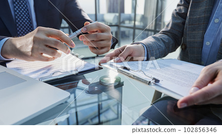The concept of signing documents and hiring employees. The concept of signing documents and hiring employees. 102856346