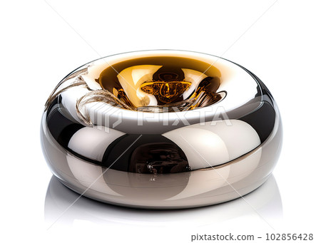 Metallic Cake, Round Mirror Glazed Dessert, Delicious Golden Silver Cakes, Abstract Generative AI Illustration 102856428