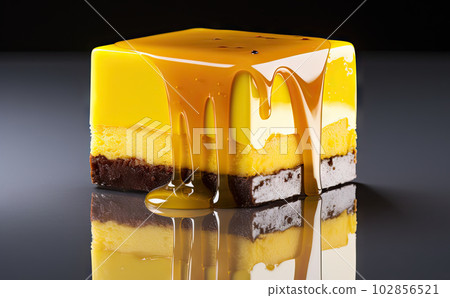Yellow Cake, Color Square Glazed Dessert, Shining Pineapple Cakes, Abstract Generative AI Illustration 102856521