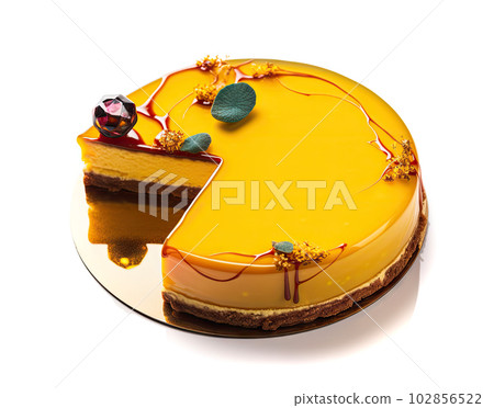 Yellow Cake, Color Round Glazed Dessert, Shining Pineapple Cakes, Abstract Generative AI Illustration 102856522