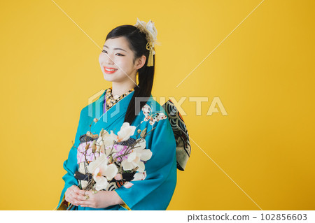 Blue furisode coming-of-age ceremony Blue furisode coming-of-age ceremony 102856603