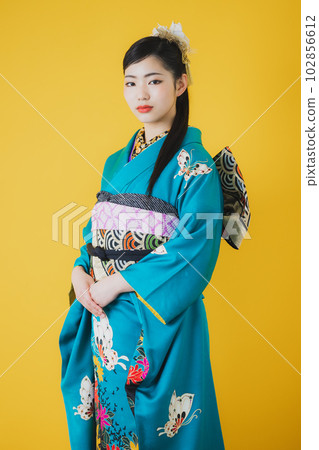 Blue furisode coming-of-age ceremony Blue furisode coming-of-age ceremony 102856612