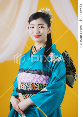 Blue furisode coming-of-age ceremony Blue furisode coming-of-age ceremony 102856613