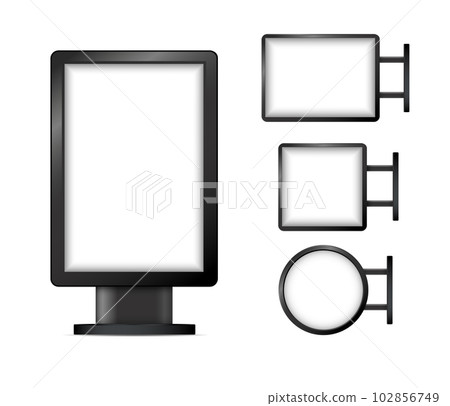 Street sign hanging mounted illuminated lightbox isolated on transparent background. realistic empty blank mockup template. Vector Street sign hanging mounted illuminated lightbox isolated on transparent background. realistic empty blank mockup template. Vector 102856749