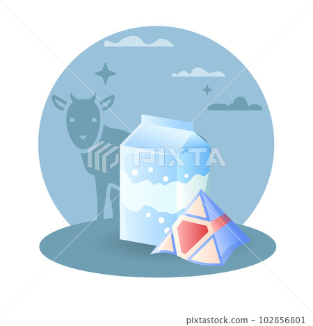 Milk illustration. Triangle, package, cardboard, diary. Editable vector graphic design. Milk illustration. Triangle, package, cardboard, diary. Editable vector graphic design. 102856801