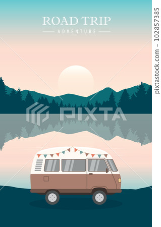 camping adventure summer holiday with camper van by the lake camping adventure summer holiday with camper van by the lake 102857385