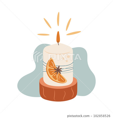 Christmas candle decoration with orange and anise star 102858526