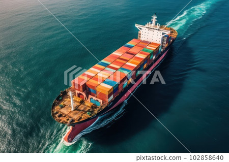 logistic transportation concept, aerial top view presents container ship, logistics for import export businesses and global shipping. generative ai 102858640
