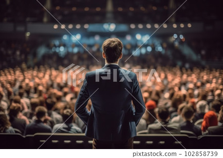In the conference hall, speaker presentations at Business Conference, background blur adds a sense of depth and focus. generative ai 102858739