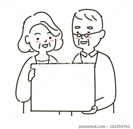 Elderly men and women and a whiteboard line drawing 102858762