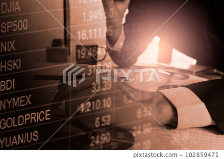 Stock market or forex trading graph and candlestick chart suitable for financial investment concept. Economy trends background for business idea and all art work design. Abstract finance background.. Stock market or forex trading graph and candlestick chart suitable for financial investment concept. Economy trends background for business idea and all art work design. Abstract finance background.. 102859471