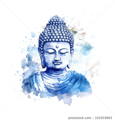Blue buddha watercolor, great design for any purposes for decoration design. White background. Blue buddha watercolor, great design for any purposes for decoration design. White background. 102859665
