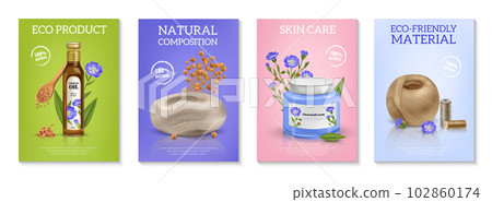 Realistic Flax Poster Set 102860174