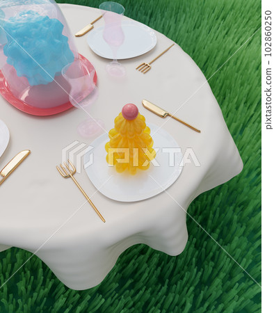 Festive family dinner table concept. 3d render, 3d illustration. 102860250
