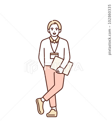 Engineer holding a laptop. Illustration material of a business person. 102860335