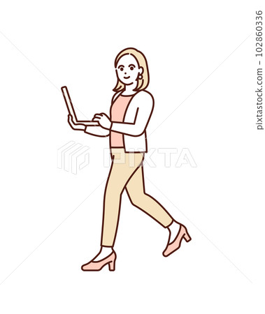 A woman who works hard. Illustration material of a career woman. 102860336