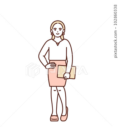 一個雙手叉腰的女人。一位年輕職業女性的插圖素材。 102860338
