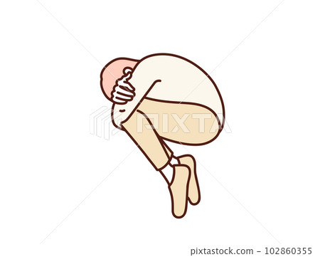 痛苦又痛苦。一個人因焦慮而蹲下的插圖素材。 102860355