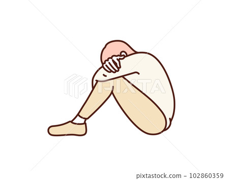 I am suffering from power harassment and bullying. Illustration material of a person holding his knees and frightened. 102860359