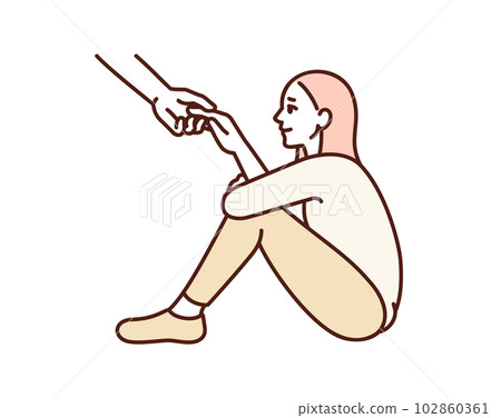 一個女人伸出援助之手。接受支持的女性的插圖素材。 102860361