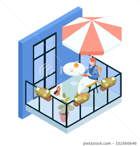 Isometric House Balcony Composition 102860646