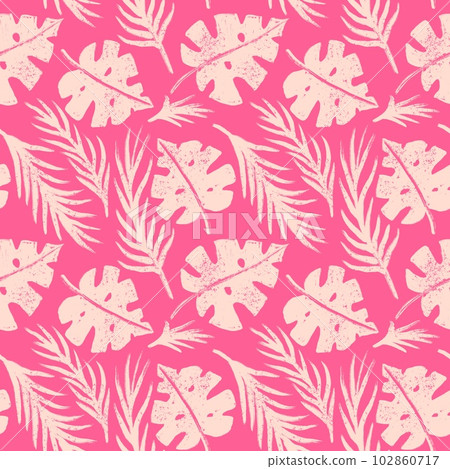 Hand drawn seamless pattern with pink palm... - Stock Illustration ...
