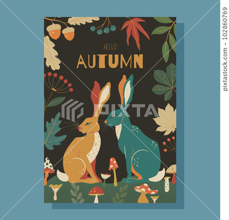 Hello Autumn greeting card concept. With abstract forest illustrations. 102860769