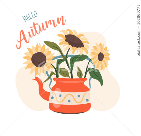 Hello Autumn greeting card concept. Hello Autumn greeting card concept. 102860773