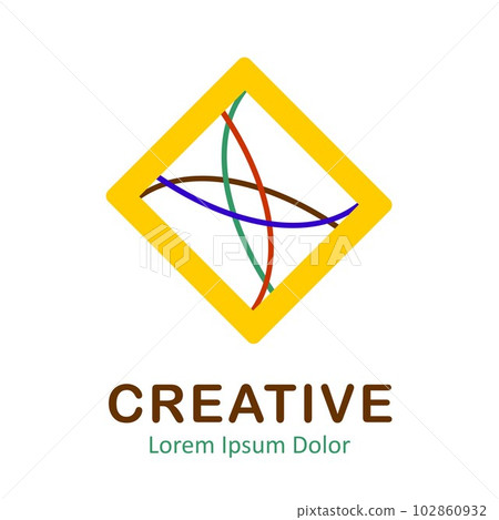 multi colored curved lines in yellow box isolated flat vector design 102860932
